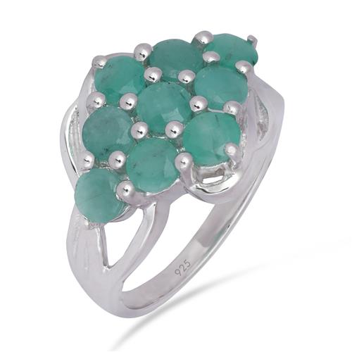 STERLING SILVER REAL EMERALD GEMSTONE CLUSTER RING